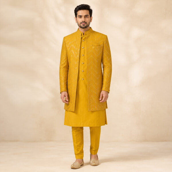 Sherwani haldi-yellow