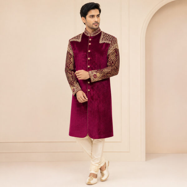Sherwani velvet fluweel paars