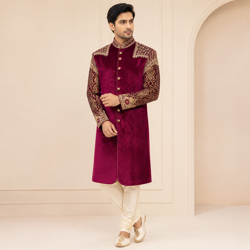 Sherwani velvet purple001