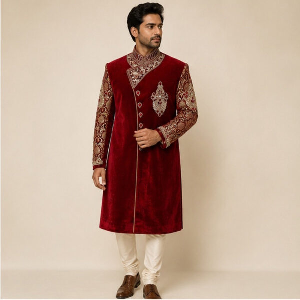 Sherwani velvet fluweel bordeauxrood