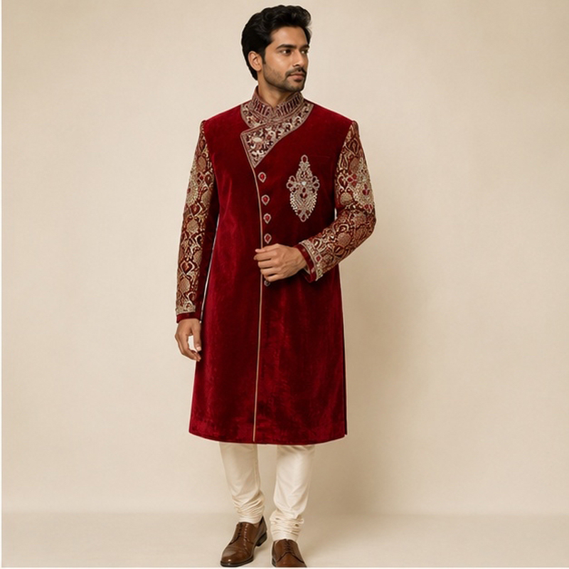 Sherwani velvetmaroon002
